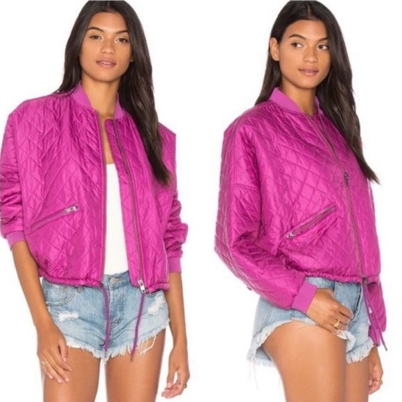Free People Jackets & Blazers - Free People Quilted Bomber Jacket Hot pink lightweight  yoga or activewear